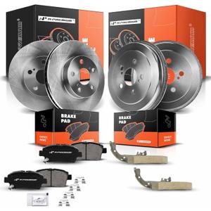 A-Premium Front and Rear Vented Disc Brake Rotors + Drums + Shoes + Ceramic Pads Kit Compatible with Select Toyota Models - Prius 2004 2005 2006 2007 2008, 12-PC Set