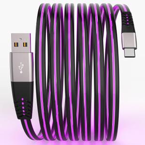 Type C Cable Led Light Up Charger Cord Visible Colors 3A Fast Charging USB A to USB C Data Sync Cord for Samsung Galaxy S25 S24 S23/S9/,iPhone 17/16/15