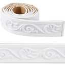 CRASPIRE 88 x 2 inch Crown Molding Peel and Stick 3D Flexible Foam Wall Trim White Self Adhesive Wallpaper Border Sticky Decorative Edging Baseboard Lines for Mirror Border Wall Hotel DIY Decor