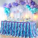 PARTISKY Mermaid Tulle Tutu Ruffle Curly Willow Table Skirt for Rectangle Table 9ft, Mermaid Themed Party Table Cloth for Girls Birthday Party or Baby Shower