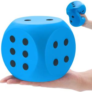 Zomiboo Large 5 Inch Foam Dice, Jumbo 6 Sided Giant Dice for Casino Party & Classroom, Anxiety Stress Relieve Ball Toy Gifts for Adults Kids Board Game to Get Your Lucky Numbers(Blue)
