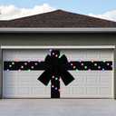 Giant Christmas Garage Door Bow Decoration with Light Large Velvet Christmas Ribbon Bow Garage Door Banner Cover for Xmas Indoor Outdoor Home Party Decoration, 26.25 x 11.81 ft(Black)