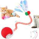 Zedesey Interactive Toy Balls 2025 Upgraded Toys for Indoor, Automatic Cat Ball Toys with Elastic Mesh Tail, Rolling Interactive Cat Ball Toy for Dog, Red