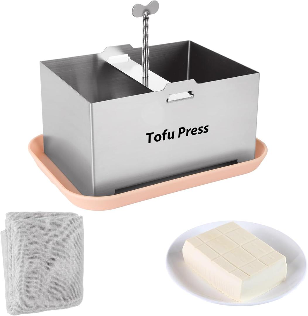 SHUESS Tofu Press Stainless Steel,Vegan Tofu Presser,Fast & Efficient Water Removal for Firm Tofu Complete Set with Drip Tray, Versatile for Paneer and Cheese Press, Dishwasher Safe