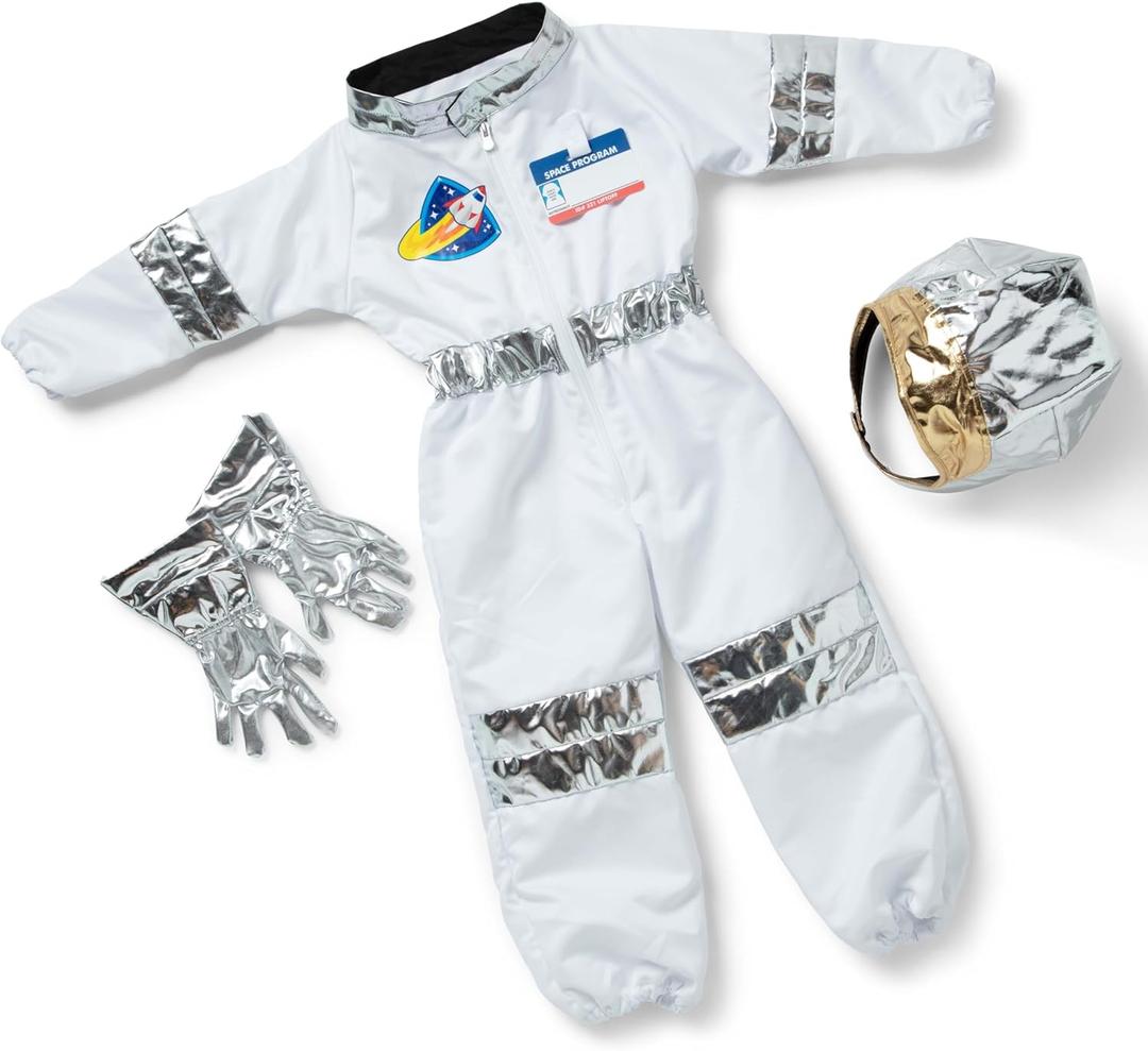 Melissa & Doug Astronaut Costume Role Play Space Set (5-Piece) - Jumpsuit, Helmet, Gloves, Name Tag - Pretend Astronaut Outfit with Realistic Accessories, Kids Dress Up for Toddlers & Children Ages 3+