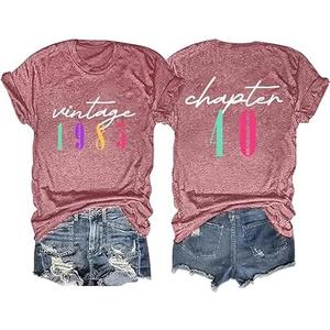 Chapter 40 Shirt for Women Vintage 1985 Letter Print Tee Forty Birthday Gift for Mama, Rosy 1, Medium
