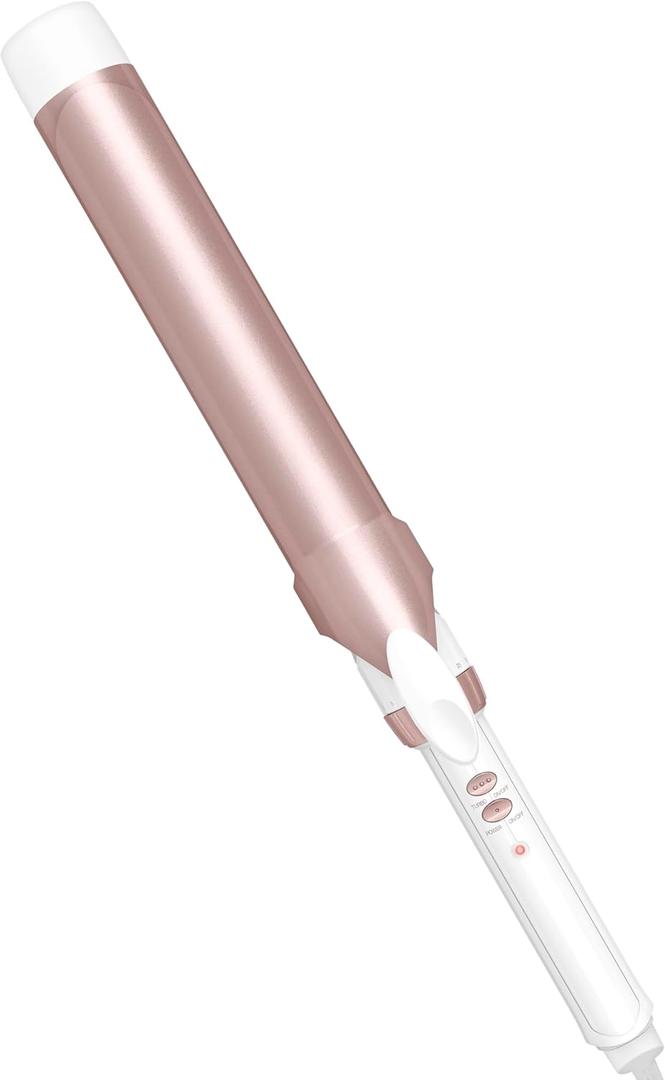 Conair Double Ceramic 1 ½-Inch Long Barrel Curling Iron, 1 ½-Inch Barrel Creates Soft Waves, Hair Waver for Use on Medium & Long Hair, White/ Rose Gold