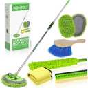 Wontolf 62'' Car Wash Brush with Long Handle Chenille Microfiber Car Wash Mop Mitt Kit Car Detailing Brush Cleaning Kit Window Squeegee Car Duster Drying Towels Tire Brush for Cars RV Truck Boat (Green)