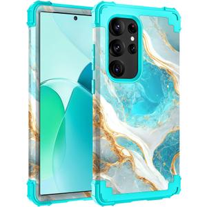 Hocase for Galaxy S24 Ultra Case, Shockproof Heavy Duty Hard Plastic+Soft Silicone Rubber Bumper Hybrid Dual-Layer Protective Case for Samsung Galaxy S24 Ultra 6.8" 2024 - Teal