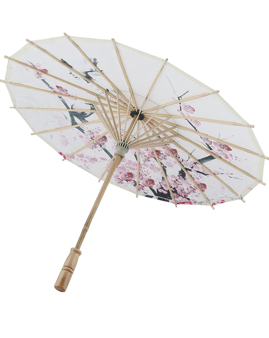 Milltrip Oiled Paper Umbrella, Handmade Chinese Plum Blossomm Parasol, Retractable & Rainproof, 21.7” for Weddings, Photography, Cosplay, Dance Props, Asian Decor, with Elegant Wooden Handle
