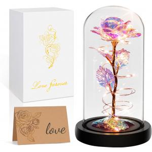 Childom Valentines Day Rose Gifts for Her,Birthday Gifts for Women Mom Mothers Day,Flowers for Delivery Prime,Colorful Light Up Rose in A Glass Dome,Anniversary Valentines Roses Gift for Wife Daughter