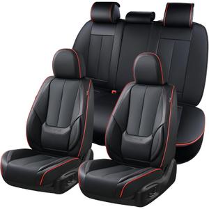 Coverado Car Seat Covers Full Set, Seat Covers for Cars, Black Car Seat Protector Waterproof, Nappa Leather Car Seat Cushion, Car Seat Covers Front Seats and Back Fit for Most Cars