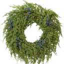 16" Spring Wreaths for Front Door, Artificial Greenery Wreath with Blueberry, Green Norfolk Pine and Cedar for Wall, Porch, or Indoor Outdoor Decor, Real Touch Cedar Foliage