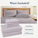 Casa Platino 100% Cotton Full Size Sheets Crisp Percale Sheets Full with 4 Pillowcases, with 15" Deep Pocket Sheet for Secure Fit, Ultra Soft & Cozy, Excellent Quality & Fit Grey Lavender