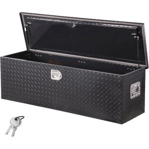 VEVOR Heavy Duty Aluminum Truck Bed Tool Box, Diamond Plate Tool Box with Side Handle and Lock Keys, Storage Toolbox Chest Organizer for Trailer, Pickup, Truck Bed, RV, 49"x15"x15", Black