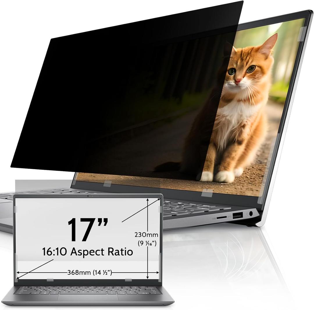 IPROKKO Laptop Privacy Screen 17 Inch for HP Dell Acer Asus Lenovo Thinkpad Envy XPS, 16:10 Aspect Removable 17in Anti Blue Light Glare Privacy Filter Shield, Anti Spy Computer Monitor Security Protector