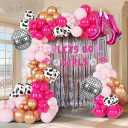 Pink & Rose Gold Cow Print Balloon Arch, Disco Boot Foil Balloons, 111Pcs Cowgirl Bachelorette Party Decorations Kit - 'Lets Go Girls' Banner - Perfect for Last Rodeo, Western, & Bachelorette Parties