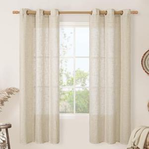 LAMIT Semi Sheer Linen Curtains 72 inches Long for Living Room, Linen Textured Light Filtering Drapes Bronze Grommet Neutral Window Panels for Bedroom/Farmhouse, 2 Panels, 34 x 72 Inch