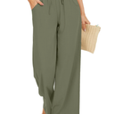Women Flowy Pants Drawstring Waist Wide Leg Palazzo Beach Pants Loose Fit with Pockets, Size L
