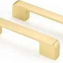 Rergy Cabinet Pulls Kitchen Handles for Cabinets, 10Pack Gold 3-3/4inch Hole Center, Square Drawer Hardware Zinc Alloy Dresser Handle for Cupboard (3.75"/96MM Hole Center, Brushed Gold)