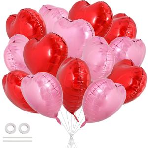 TONIFUL 30Pcs 18 Inch Red Pink Heart Balloons Valentines Day Heart Shape Foil Mylar Balloons Decoration for Romantic Valentine's Day Wedding Bridal Shower Anniversary Engagement Party Supplies