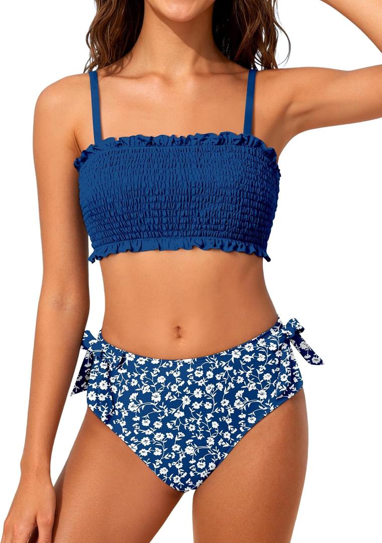 MIGU Girls Swimsuit 14-16 Bikini Sets Blue Girl Swim Suit Adjustable Straps Teen Girls Bathing Suit with Chest Pad 2 Piece Tween Swimwear