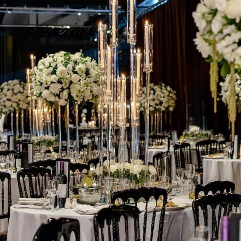 10PCS 8 Arm Acrylic Candelabra Candle Holder for Wedding,Tall Clear Candlestick Holders with Shade for Tables Party Grand Event Valentine's Day Dinner Decoration (Fit 0.8" Led Candles)