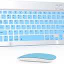 Bluetooth Keyboard and Mouse Combo, Qwert Layout Universal Ultra-Slim Wireless Keyboard Mouse Set for Android Windows iPad iPhone Samsung Tablet Portable Compact Keyboard Set, Light Blue