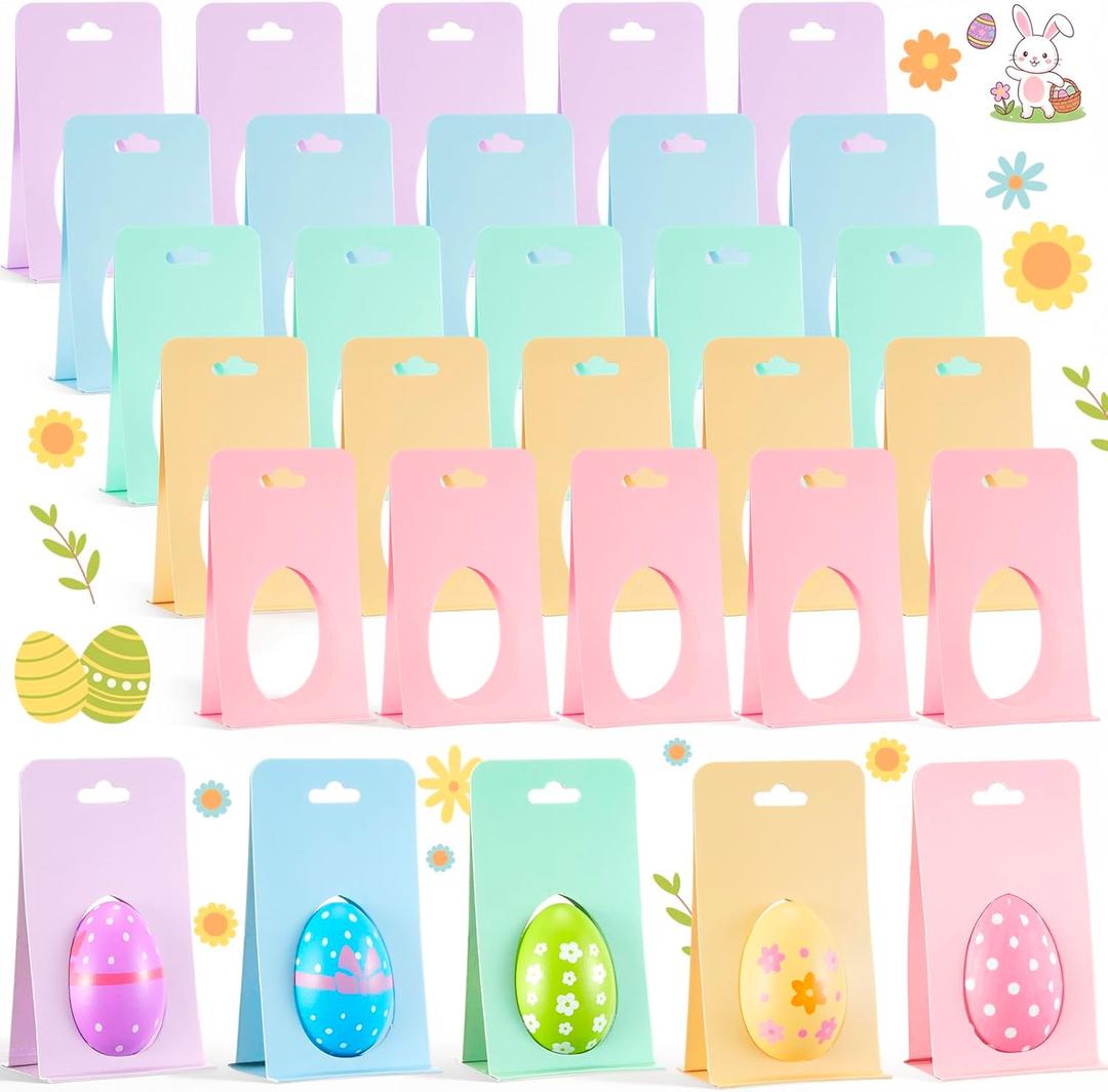 25 Pack Easter Egg Gift Boxes with Clear Window DIY Craft Supplies, Surprise Egg Display, Party Favors, Fillable Plastic Holder, Kids Easter Treats, Table Decor 5 Colors Display