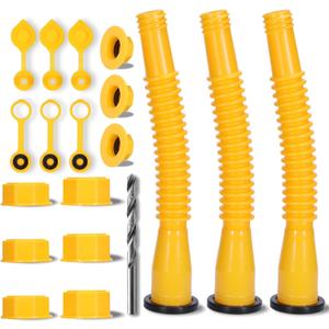 Upgraded Gas Can Spout Replacement, 3-Pack Gas Can Nozzle Leak-Proof Design, with Flexible 8.1-inch Long Spouts Easy Pour, Fuel Can Vent Caps, Drill Bit, Fit for Most 1/2/5/10 Gal Plastic Gas Cans