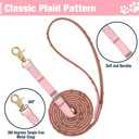 EXPAWLORER Puppy Collar and Leash Set - Embroidery Pawprints Plaid Dog Collar and Dog Leash Set, Bow Tie and Bandana Dog Collar with Bell, Collar and Leash for Dogs Cats Outdoor Walking, Pink S
