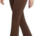 Women's High Waist Dress Pants Stretchy Pull On Work Trouser Business Casual Office Slack 4 Pockets Bootcut Flare Leg (Brown, XL)