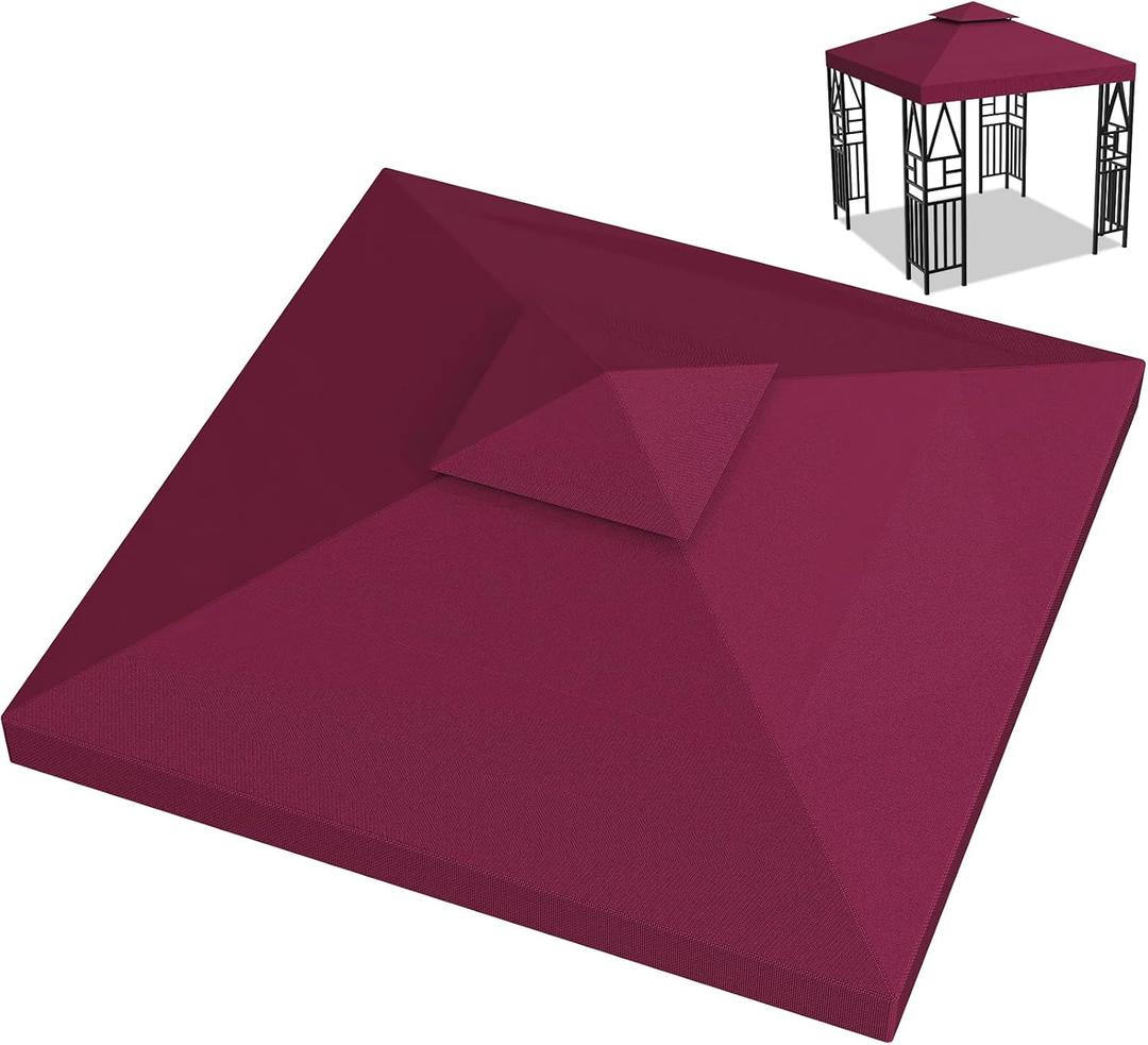 10x10ft Canopy Replacement Top, Double Tiered Pop up Gazebo Covers Replacement with 12 Velcros, Waterproof UV Protective Nylon, Outdoor Shelter for Grill, Patio, Event, Trade Show (Red)