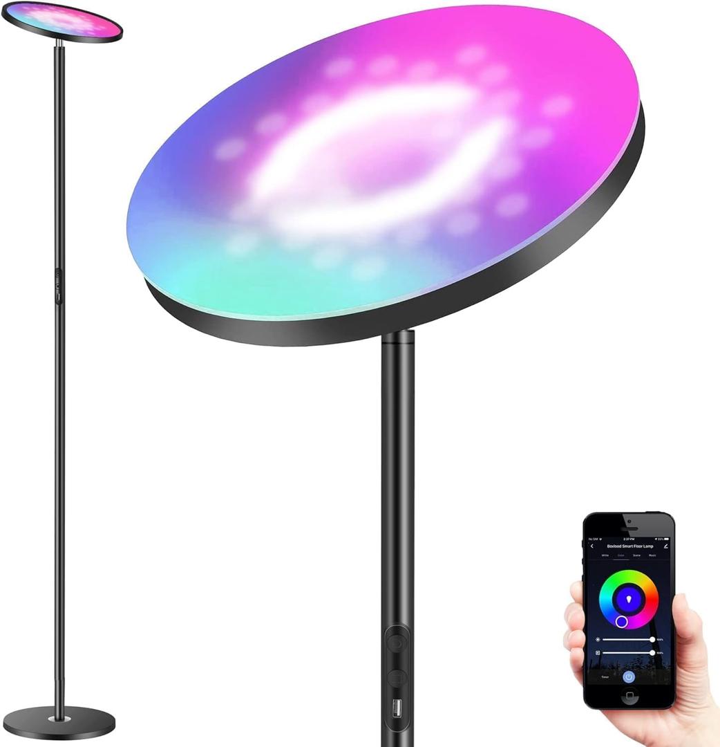 Upgraded 30W Smart Floor Lamp Compatible with Alexa, 2 in 1 Color Changing RGB and White Light LED Lamp, Double Side Lighting Dimmable Modern Tall Stand Lamp for Living Room Bedroom Office Upgraded 30W Smart Floor Lamp Compatible with Alexa, 2 in 1 Color Changing RGB and White Light LED Lamp, Double Side Lighting Dimmable Modern Tall Stand Lamp for Living Room Bedroom Office
