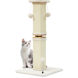 OTOB Cat Scratching Post 33 Inch, Nature Sisal Scratching Posts for Indoor Cats Adults Kitten, 6-in-1 Interactive Turntable Cat Scratch Post Protect Your Furniture, Large Kitten Scratcher, Beige