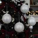 Spiked Glitter Christmas Ornaments, 4PCS 3.54" Handcrafted Cone Stud Ball Decorations in Punk Rock Gothic & Modern Glam Style, Shatterproof Christmas Tree and Holiday Decor for Home Party or Gift