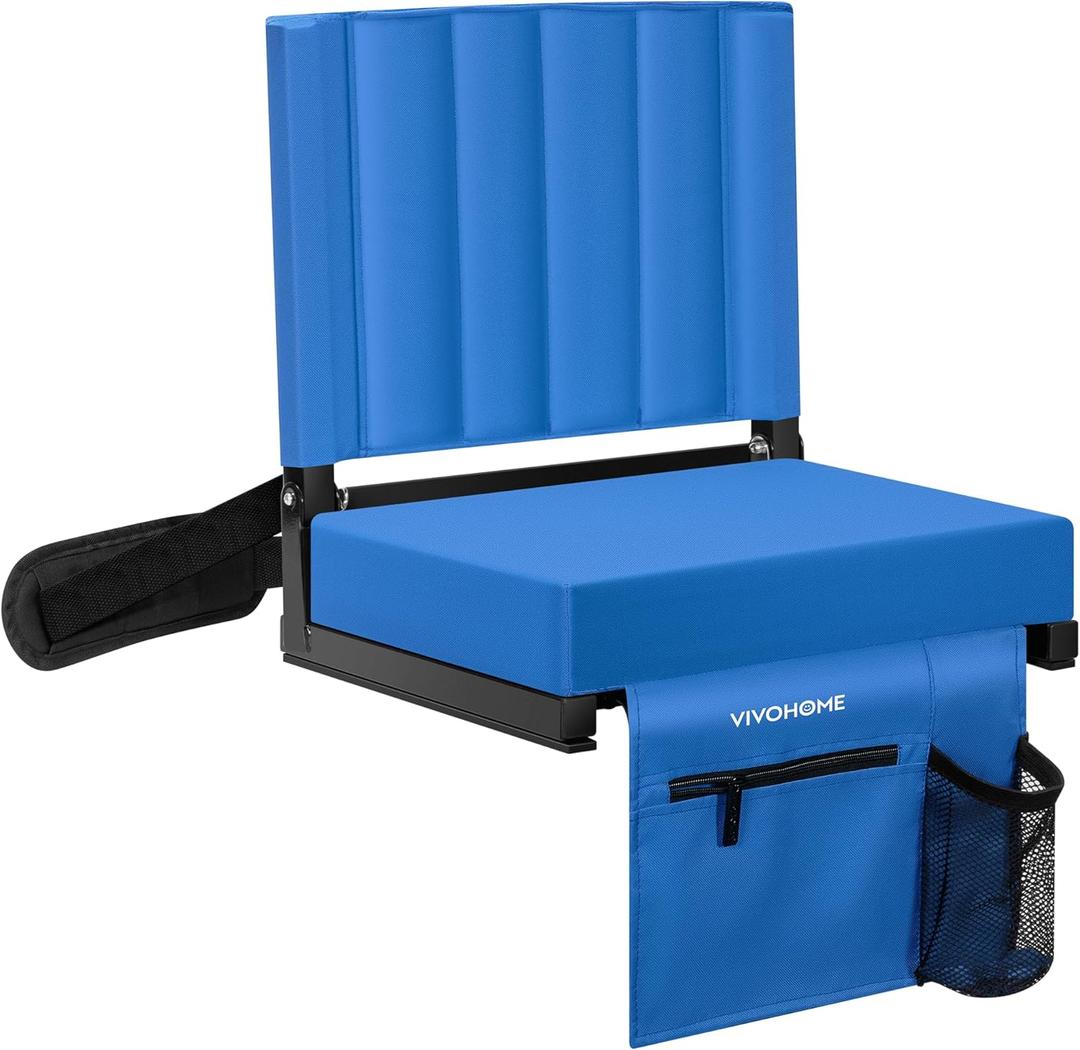 VIVOHOME Portable Stadium Seat for Bleachers with Back Support, Folding Bleacher Chair with Cup Holder and Shoulder Strap Blue