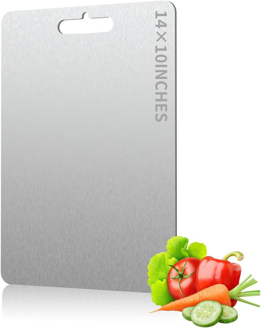 Titanium Cutting Board, Titanium Cutting Boards for Kitchen Double-Sided Stainless Steel Cutting Board Durable Non Toxic Food-Grade Chopping Board for Meat Vegetable Fruit (14"L x 10"W)