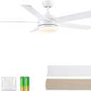 YUHAO 60 Inch White Ceiling Fan with Light and Remote Control.Noiseless,Dimmable,3CCT,6 Speeds Reversible, DC Ceiling Fans for Indoor or Covered Outdoor Use.ETL Listed