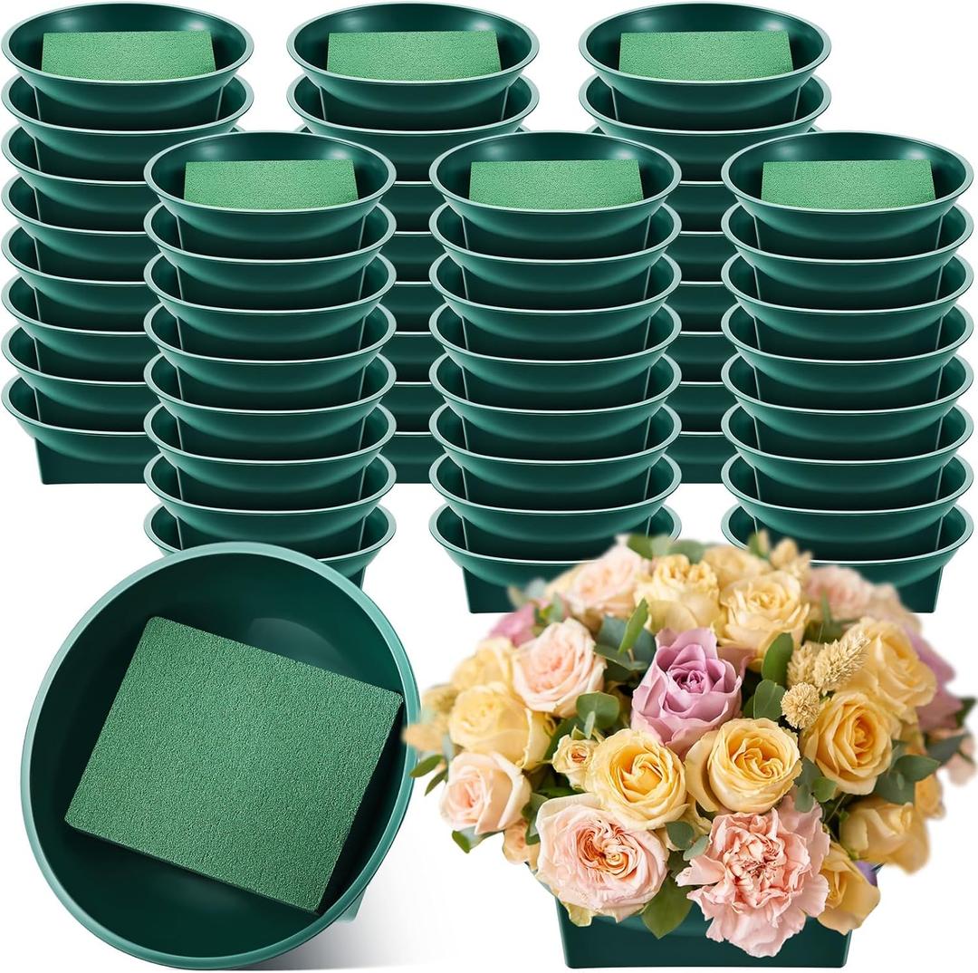 Sabary 48 Pack Large Size 6.3 Inch Floral Foam Round Bowls for Flower Arrangements Round Floral Supplies Flower Foam with Bowl Kit with Floral Foam Blocks for Table Party Wedding Festival Flower