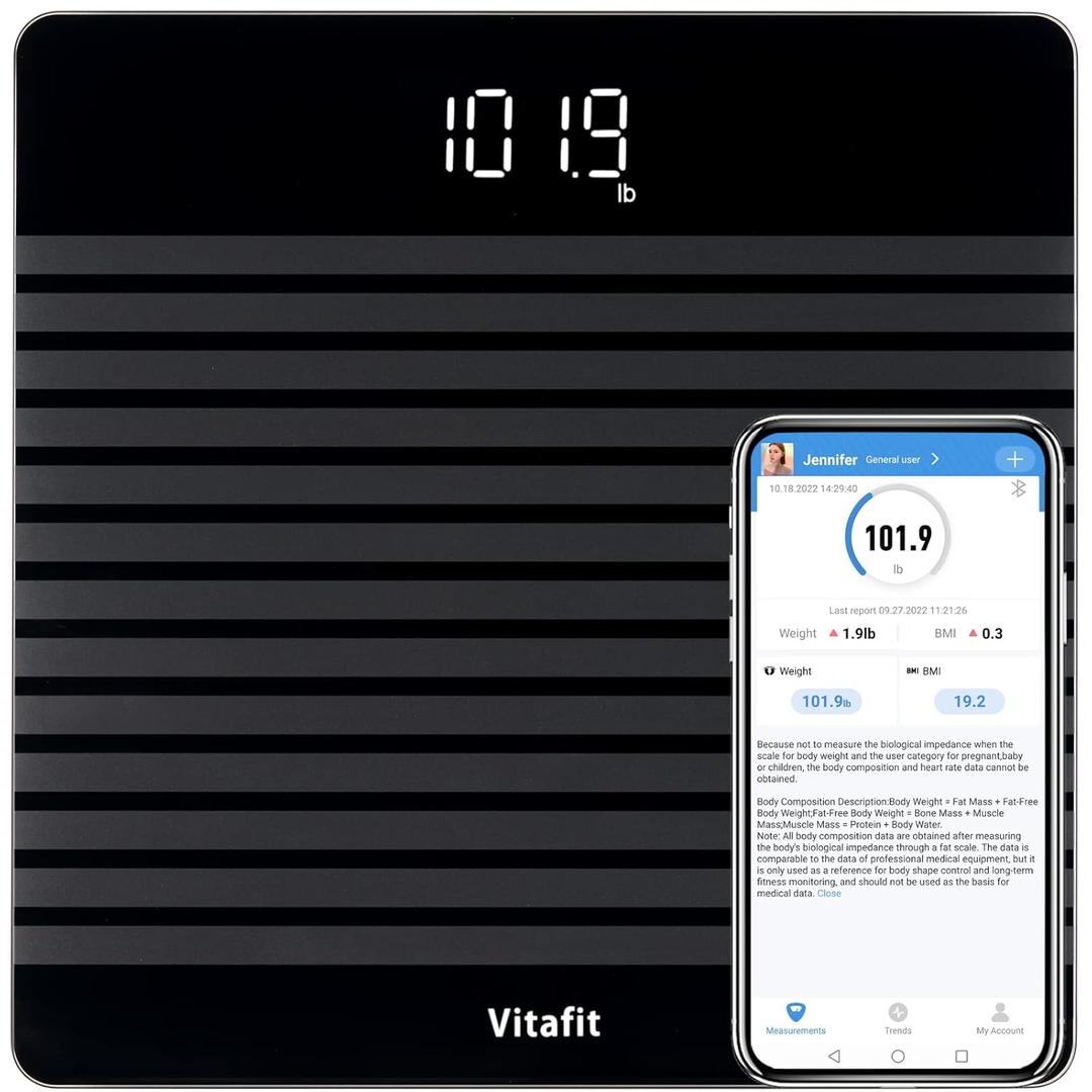 Vitafit Digital Bathroom Weight Scale for Body Weight, High Accuracy Assured by Weighing Professional Since 2001,Extra Large Blue Backlit LCD and Step-On, 400lb/182kg, Blac