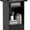 Podium Stand with Wheels Wooden Lectern Podium Stand Portable Pulpit Standing with Storage Mobile Reception Podiums Desk for Church Office School Conference Restaurant Meeting, Black