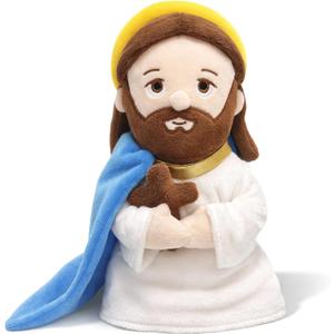 8 Inch Weighted Jesus Plush Doll - Sitting Religious Stuffed Toy with Detachable Halo & Cross - Christian Keepsake for Baptism, Easter, Church - Faith-Based Gift for All Ages (Blue)