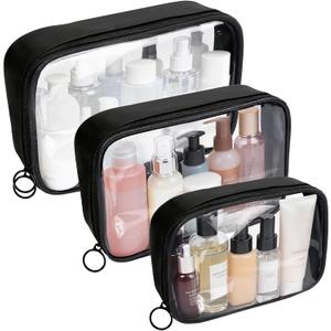 Clear TSA Approved Toiletry Bag - 3 Pack Travel Cosmetic Bag with Makeup Brush Bag Portable Travel Essential Organizer for Women Transparent Waterproof Cosmetic Storage Case Airline Compliant