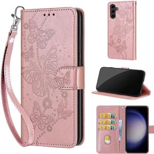 Wallet Case for Samsung Galaxy S24 Plus 6.7 inch, Rose Gold Butterfly