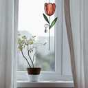Stained Glass Tulip Window Hanging Panel, Flower Sun Catcher Home Decoration Gift for Mothers, Wives, Girlfriends, and Lovers (Pink, Green B)