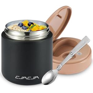 Insulated Food Jar for Kids - 15.2 Oz, Thermo for Hot Food, Soup Thermo, Insulated Food Container, Termos Para Comida Caliente, Width Mouth Stainless Steel Lunch Box with Spoon, Black