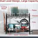 2 Tier Black Dish Drainer Drying Rack for Kitchen Counter, Large Stainless Steel Dishes Dryer with Drainboard, Space Saving, Big Rustproof Metal Modern Countertop Plates Strainer with Utensil Holder