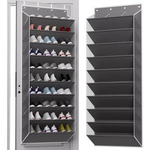 10-Tier Large Size Over The Door Shoe Organizer, Holds 30 Pairs Hanging Shoe Rack with Deep Pockets for Closet, Space-Saving Storage for Sneakers, Boots (Grey)