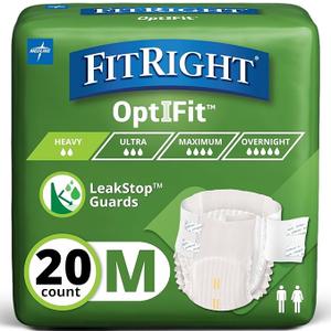 FitRight Ultra Adult Diapers, Disposable Incontinence Briefs, LeakProof Diaper, Absorbent Briefs For Men and Women, Maximum Protection, Medium, 32 – 44 in, 20 Briefs Per Bag